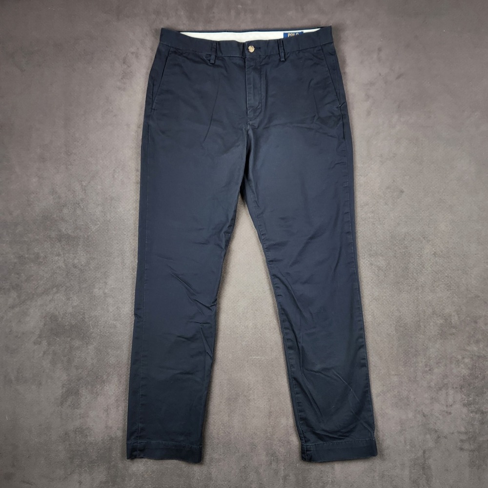 Polo Ralph Lauren Chino Pants Mens 34x34 Navy Stretch Straight Fit Flat Front